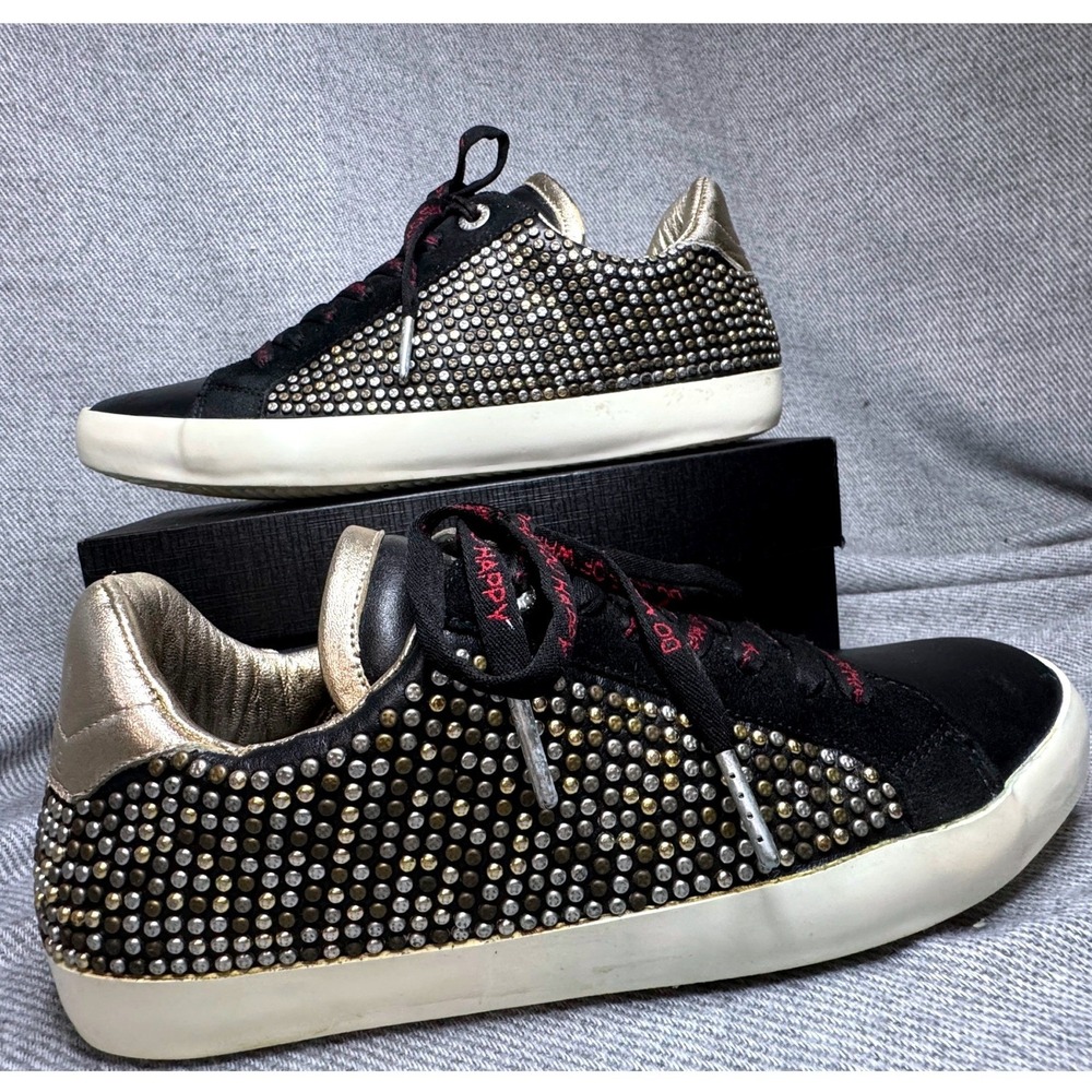 Zadig & Voltaire Womens Black Leather Studded Platform Sneakers 9 Streetwear - Picture 10 of 12